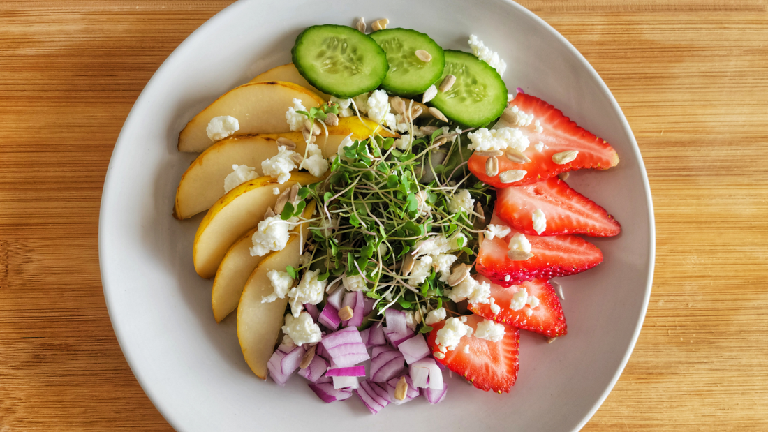 Microgreen Arugula Pear and Strawberry Salad